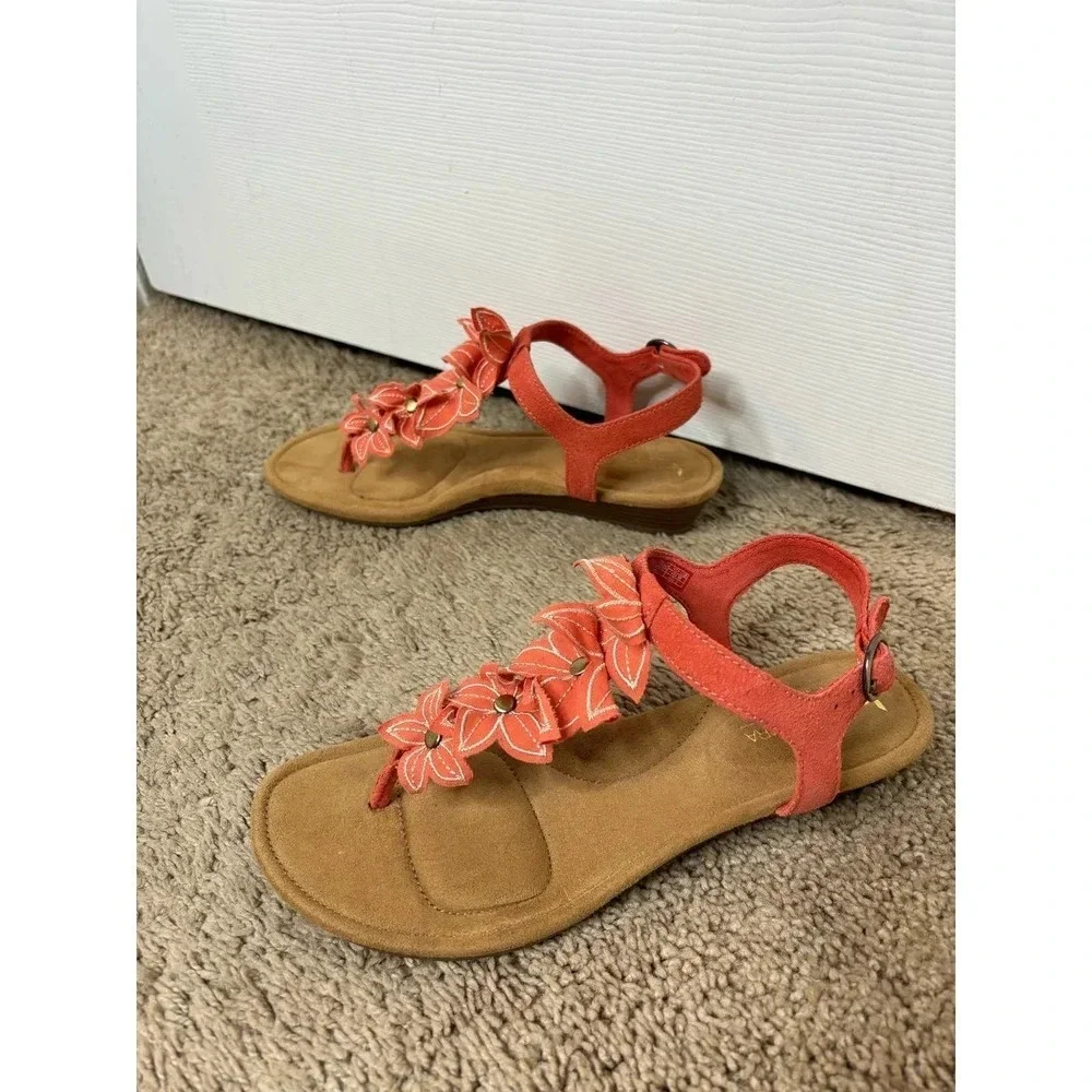 Koolaburra Arely Floral Sandals Low Wedge Ember Glow Coral Size 7 Women's